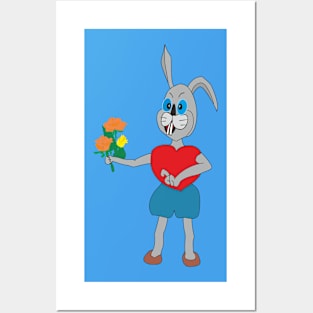 Rabbit with flowers Posters and Art